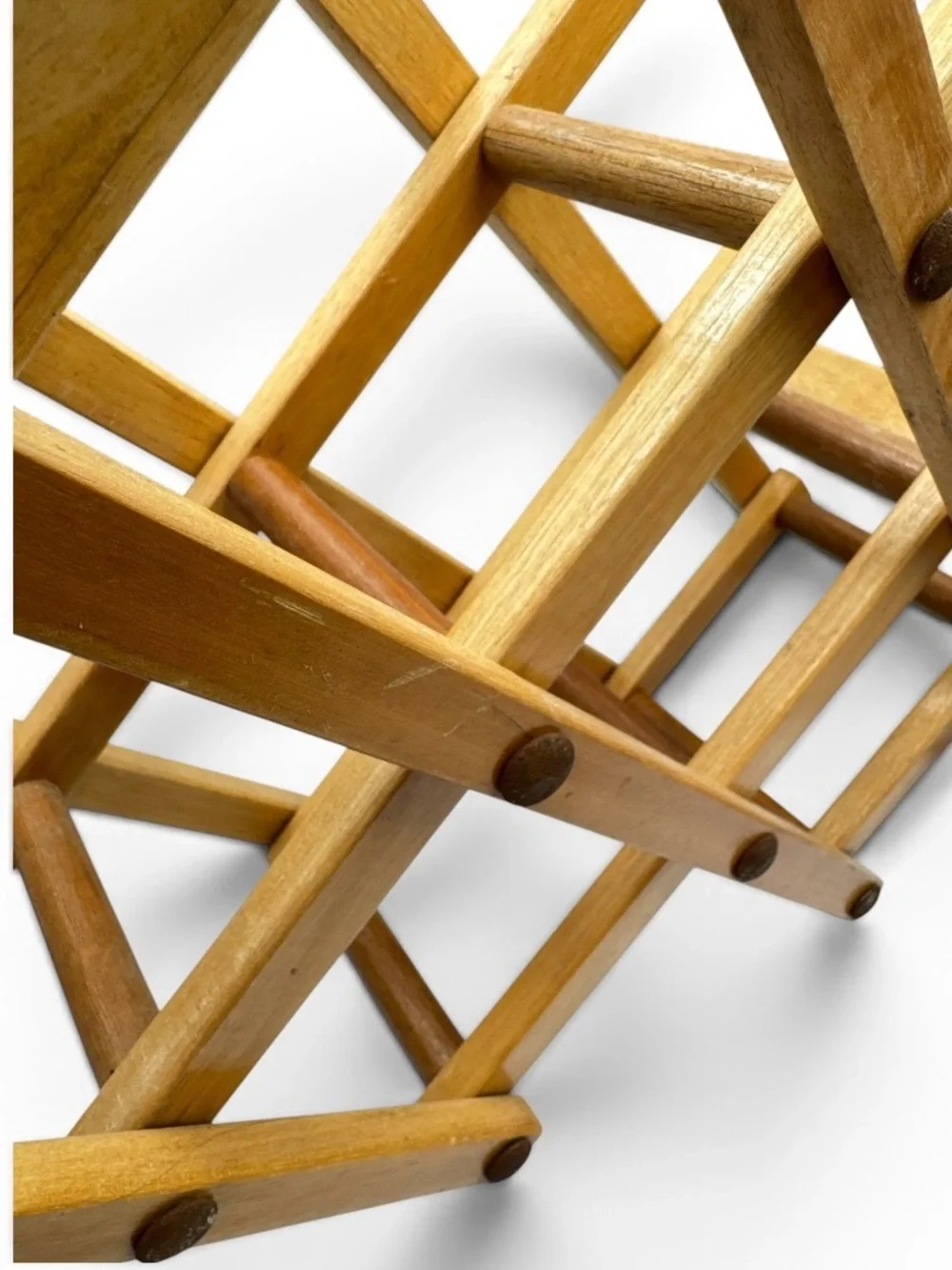 Vintage 70s Wooden Folding Wine Rack Expandable Bottle Holder Cottagecore Decor